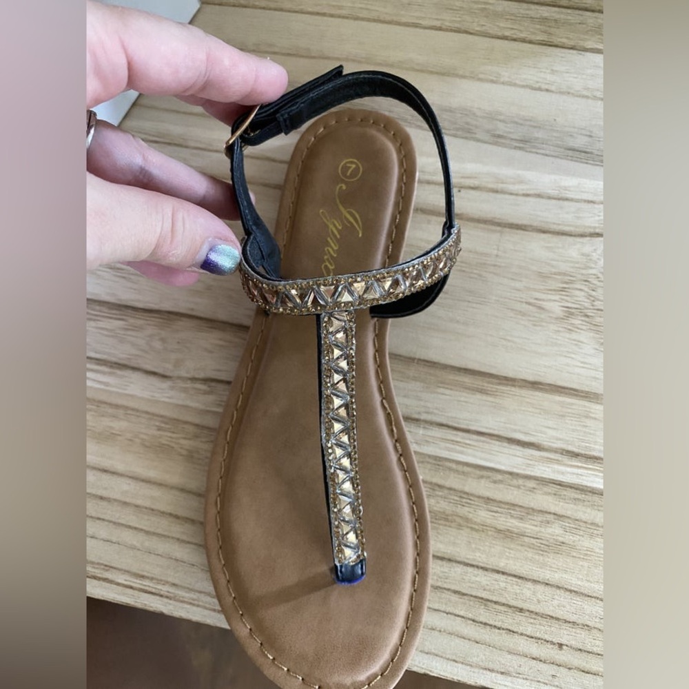 NIB black rose gold sequin sandals